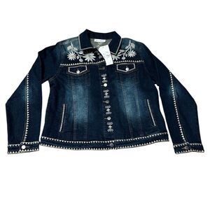 NWT Karen Hart Ebroidered Denim Jacket Size XL